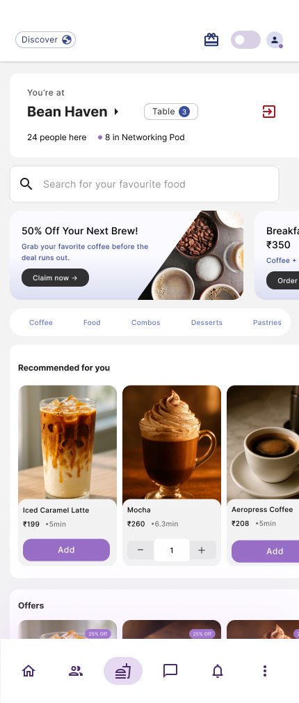 Kynectia café screen: the Bean Haven menu, offers and recommended drinks